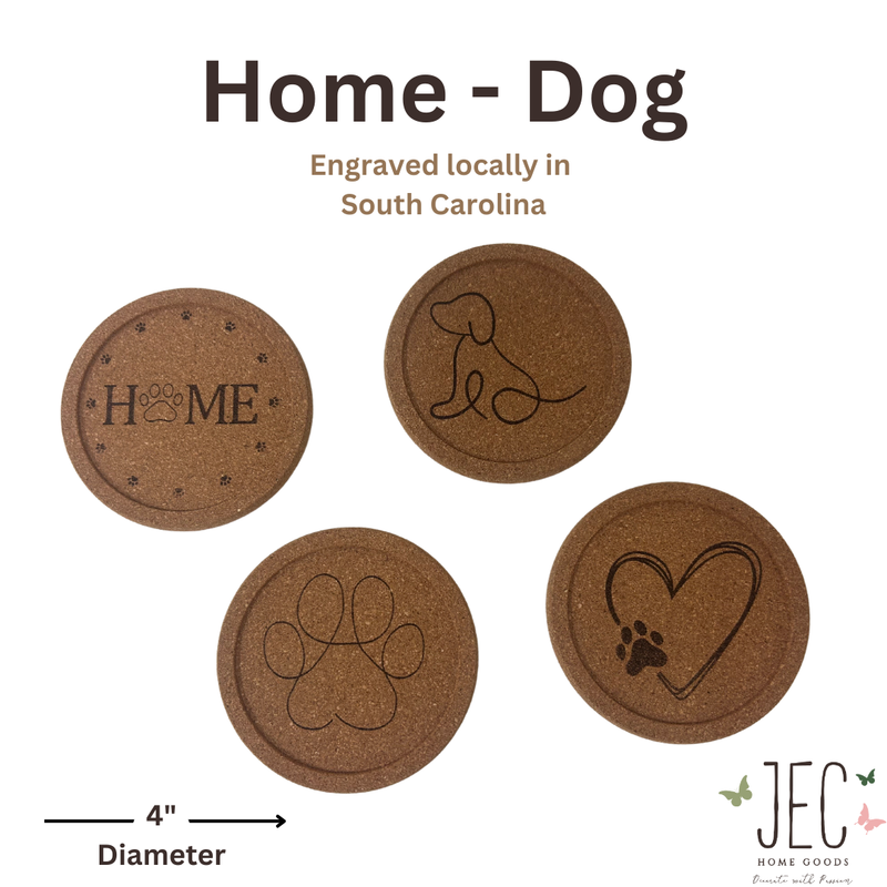 Laser Engraved Cork Coasters (Set of 4) - Pet Love Coaster Set