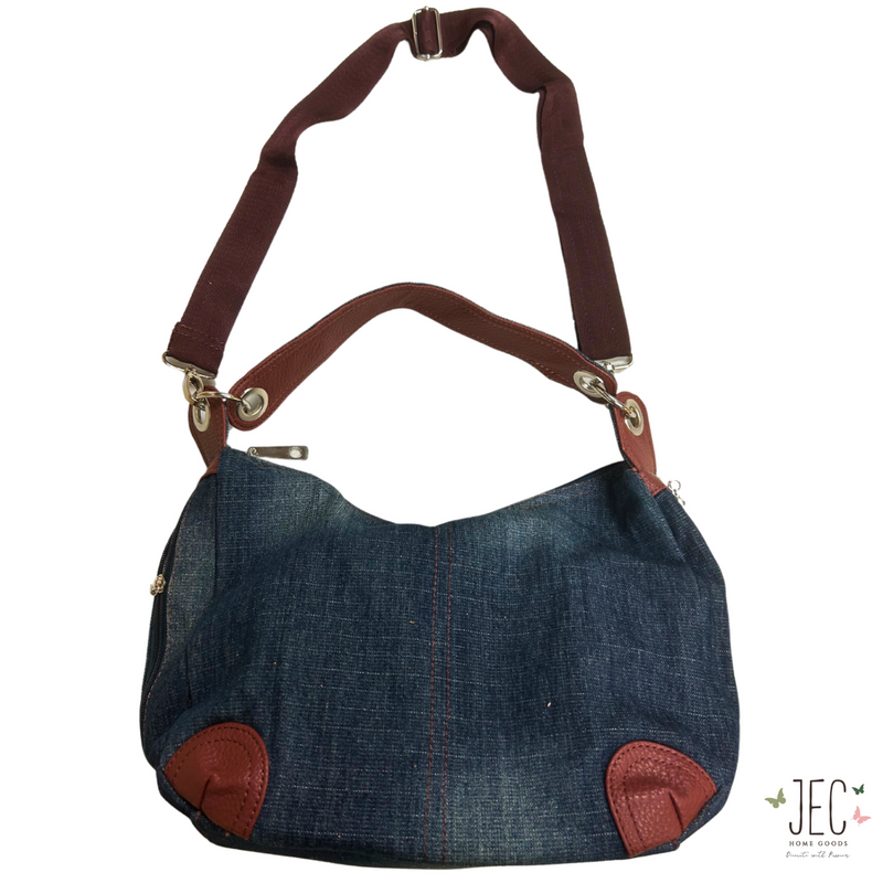 Denim Hobo Bag with Leather Patch