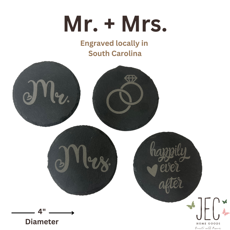 Laser Engraved Slate Coasters (Set of 4) - Newly Wed Coaster Set