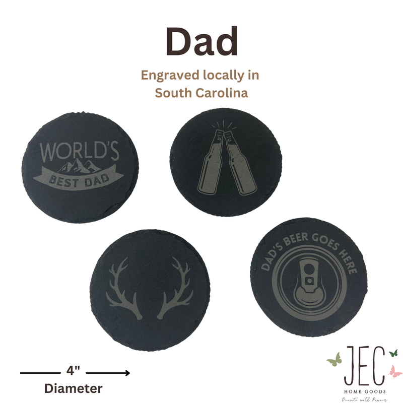 Laser Engraved Slate Coasters (Set of 4) - Dad Coaster Set