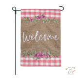 Pink Buffalo Plaid Welcome Burlap 2-Sided Garden Flag 12.5x18"