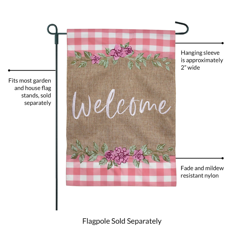 Pink Buffalo Plaid Welcome Burlap 2-Sided Garden Flag 12.5x18"