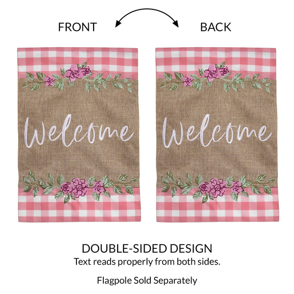 Pink Buffalo Plaid Welcome Burlap 2-Sided Garden Flag 12.5x18"