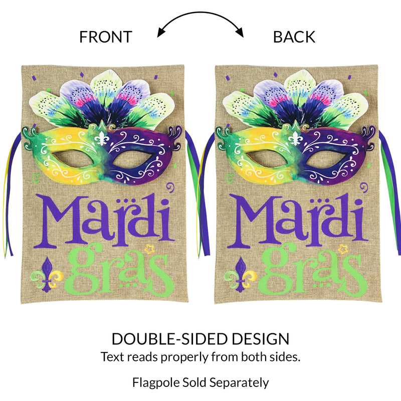 Mardi Gras Watercolor Mask Burlap 2-Sided Garden Flag 12.5x18"