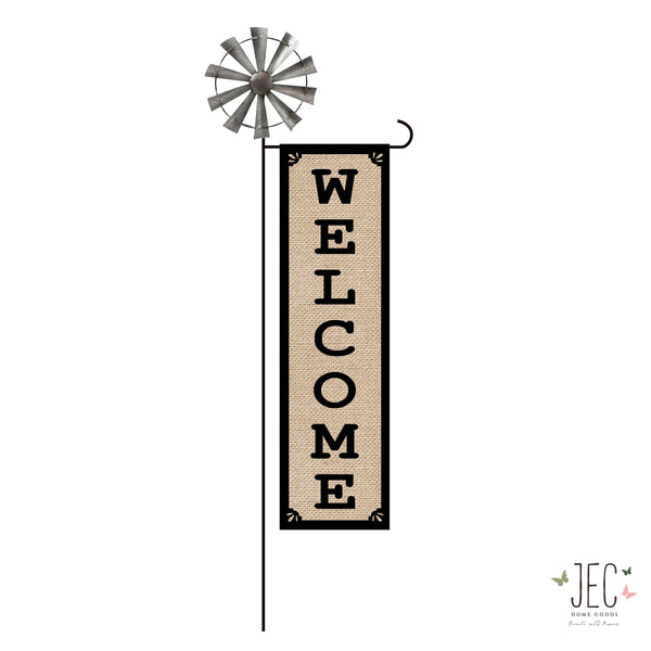 Windmill Welcome Garden Flag Stand with Banner