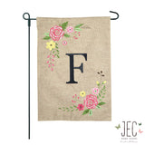 Rose Monogram Burlap 2-Sided Garden Flag 12.5x18"