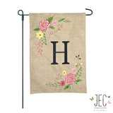 Rose Monogram Burlap 2-Sided Garden Flag 12.5x18"