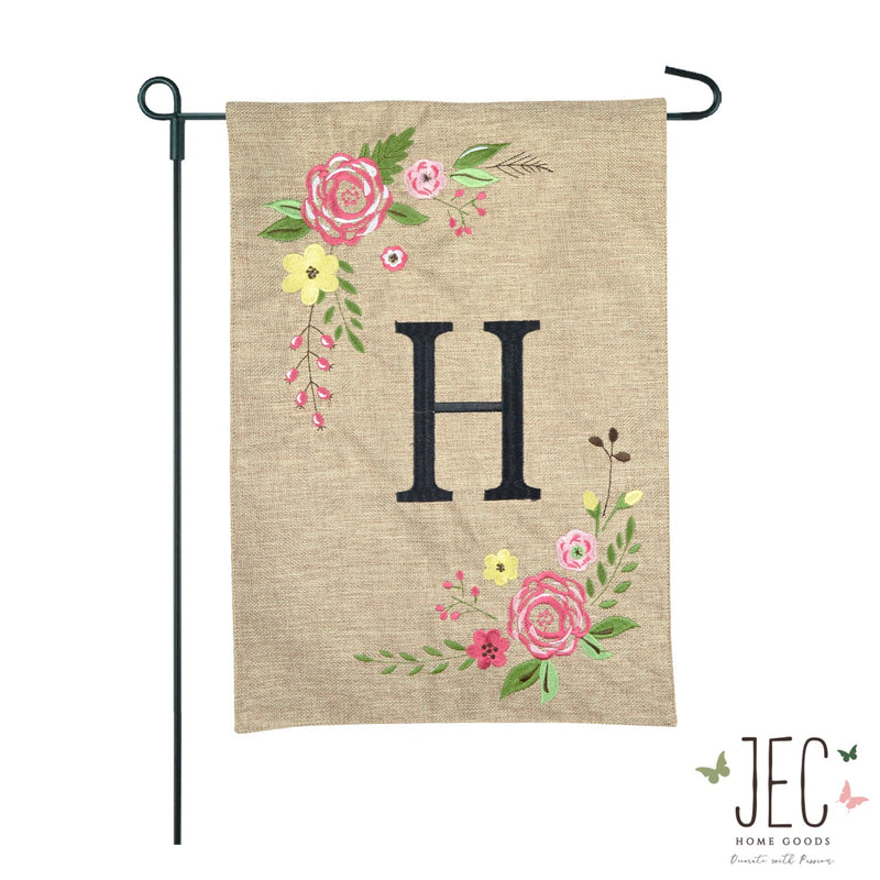 Rose Monogram Burlap 2-Sided Garden Flag 12.5x18"