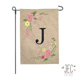 Rose Monogram Burlap 2-Sided Garden Flag 12.5x18"