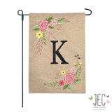 Rose Monogram Burlap 2-Sided Garden Flag 12.5x18"