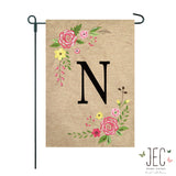 Rose Monogram Burlap 2-Sided Garden Flag 12.5x18"