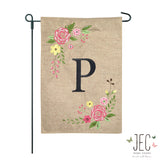 Rose Monogram Burlap 2-Sided Garden Flag 12.5x18"