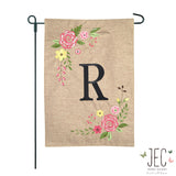 Rose Monogram Burlap 2-Sided Garden Flag 12.5x18"