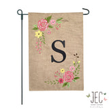 Rose Monogram Burlap 2-Sided Garden Flag 12.5x18"