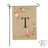 Rose Monogram Burlap 2-Sided Garden Flag 12.5x18"