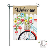 Flower Bike Burlap 2-Sided Garden Flag 12.5x18"