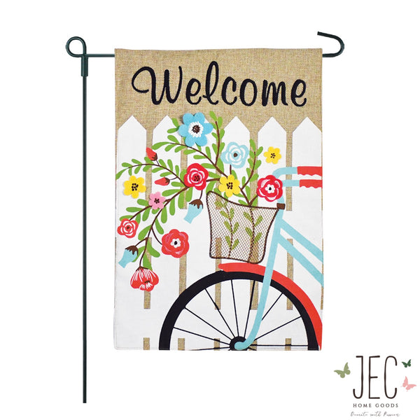 Flower Bike Burlap 2-Sided Garden Flag 12.5x18"