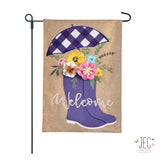 Rainboots Flowers 2-Sided Burlap Garden Flag 12.5x18"