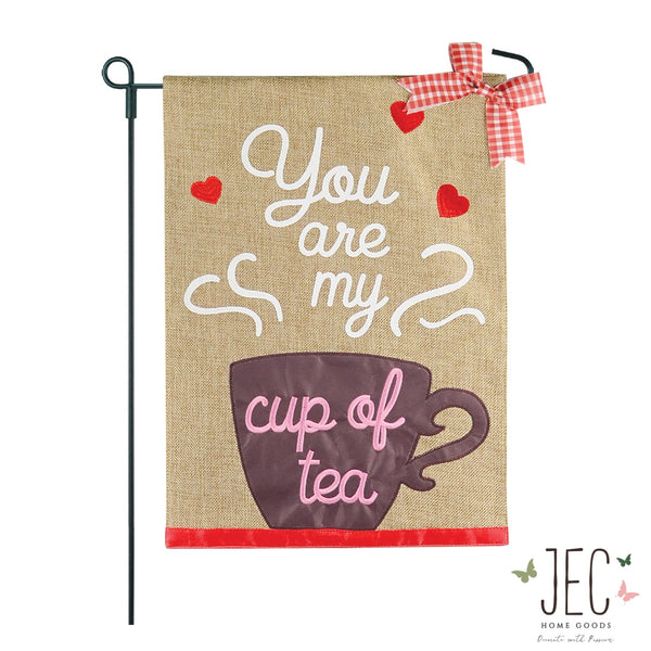 Cup of Tea Burlap 2-Sided Garden Flag 12.5x18"