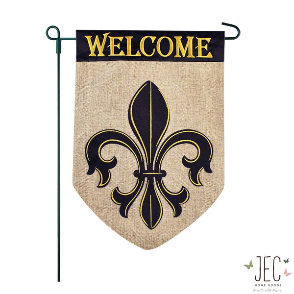 Fleur De Lis Welcome Burlap 2-Sided Garden Flag 12.5x18"