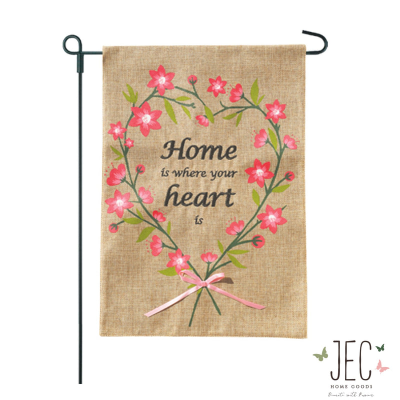 Heart Wreath Burlap 2-Sided Garden Flag 12.5x18"