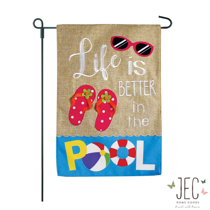 Pool Fun Burlap 2-Sided Garden Flag 12.5x18"