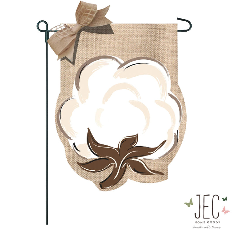 Cotton Boll Monogram Burlap 2-Sided Garden Flag 12.5x18"