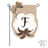 Cotton Boll Monogram Burlap 2-Sided Garden Flag 12.5x18"