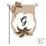 Cotton Boll Monogram Burlap 2-Sided Garden Flag 12.5x18"