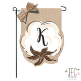 Cotton Boll Monogram Burlap 2-Sided Garden Flag 12.5x18"