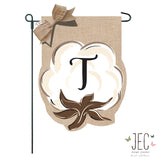 Cotton Boll Monogram Burlap 2-Sided Garden Flag 12.5x18"