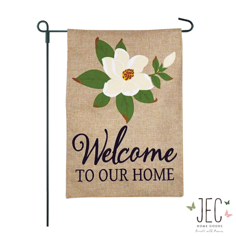 Magnolia Welcome Burlap 2-Sided Garden Flag 12.5x18"