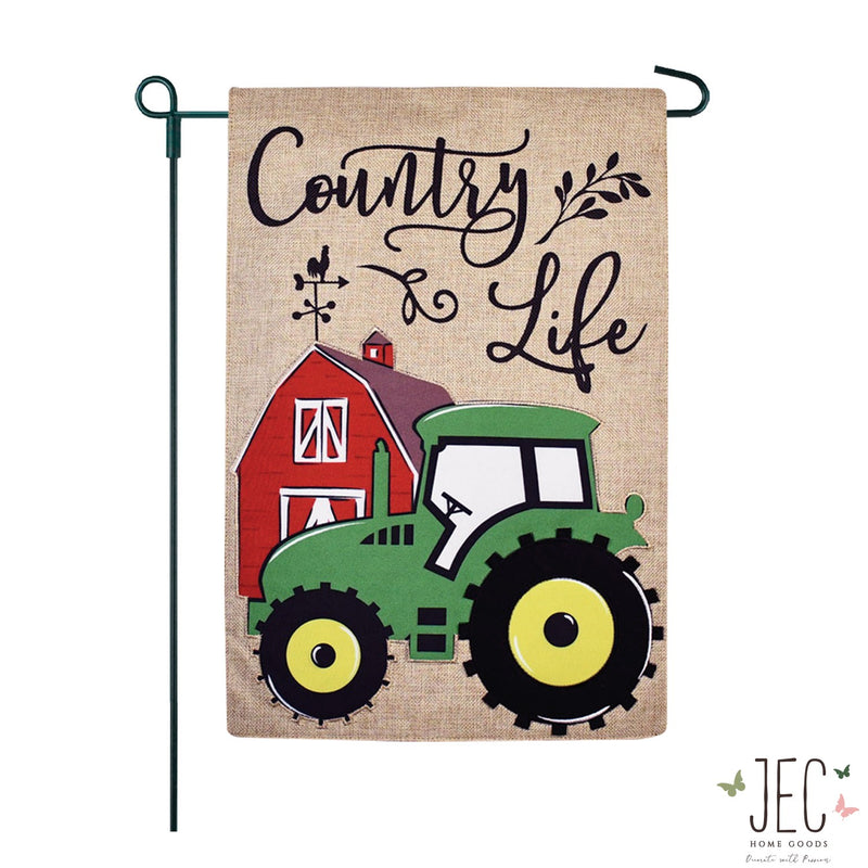 Green Tractor Burlap  2-Sided Garden Flag 12.5x18"