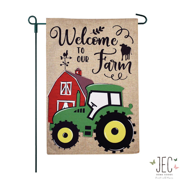 Green Tractor Burlap  2-Sided Garden Flag 12.5x18"