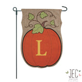 Pumpkin Monogram Burlap 2-Sided Garden Flag 12.5x18"