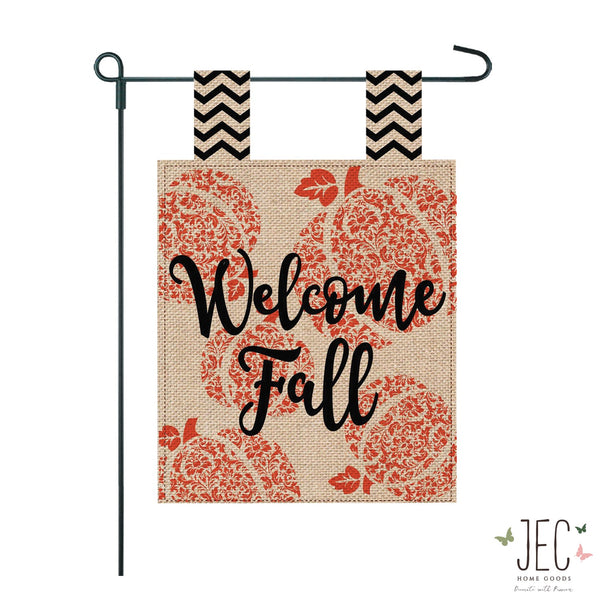 Harvest Pumpkin Welcome Fall Burlap 2-Sided Garden Flag 12.5x18"