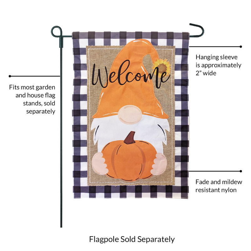 Fall Gnome Burlap 2-Sided Garden Flag 12.5x18"