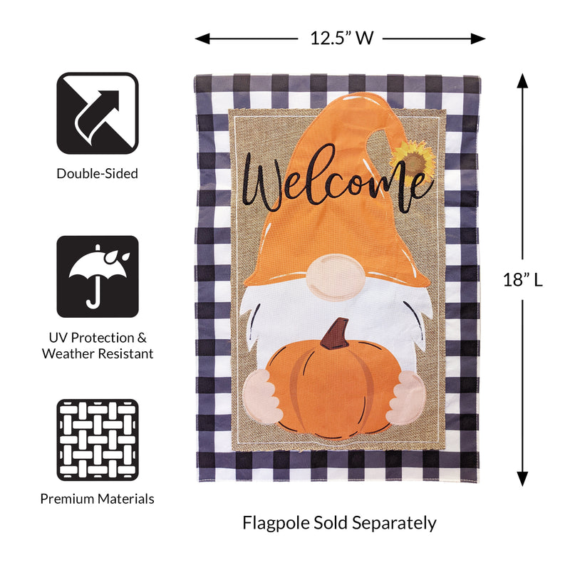 Fall Gnome Burlap 2-Sided Garden Flag 12.5x18"