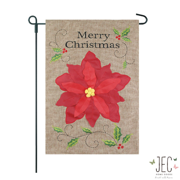 Christmas Poinsettia Burlap 2-Sided Garden Flag 12.5x18"