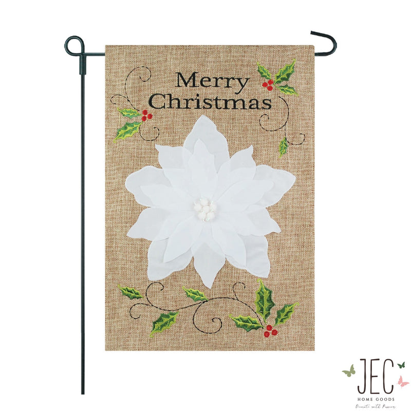 Christmas Poinsettia Burlap 2-Sided Garden Flag 12.5x18"