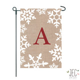 Snowflakes Monogram Burlap 2-Sided Garden Flag 12.5x18"