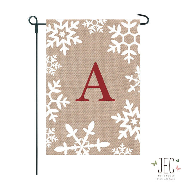 Snowflakes Monogram Burlap 2-Sided Garden Flag 12.5x18"