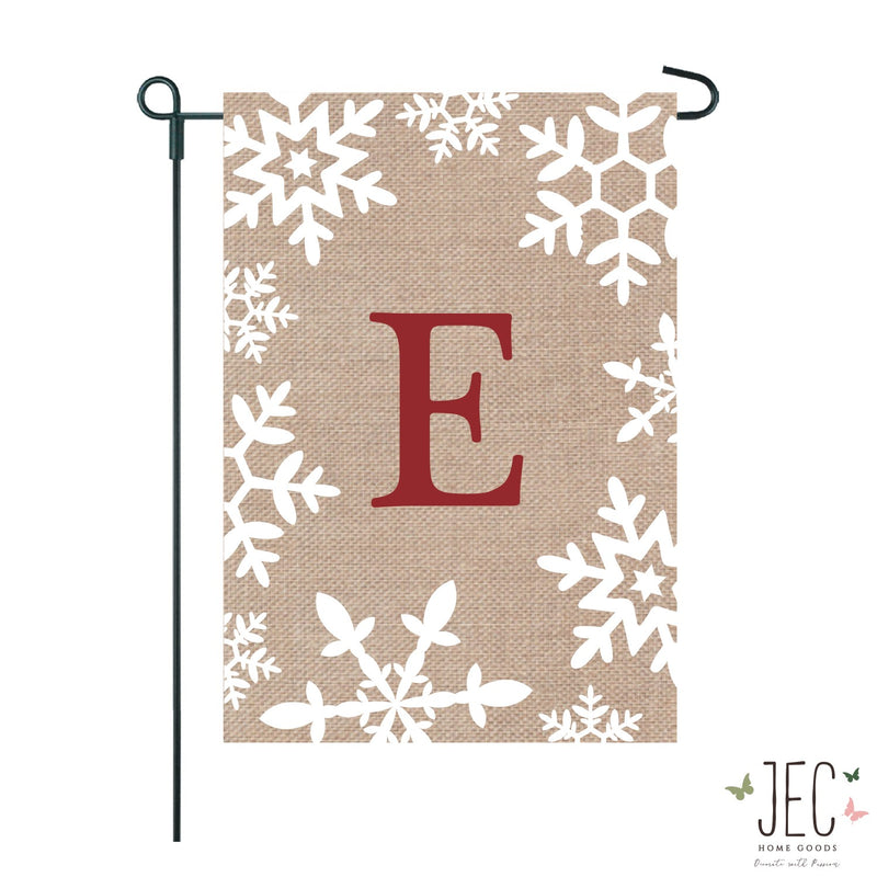 Snowflakes Monogram Burlap 2-Sided Garden Flag 12.5x18"