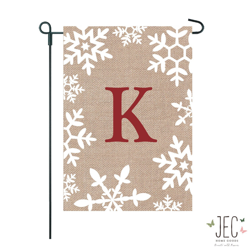 Snowflakes Monogram Burlap 2-Sided Garden Flag 12.5x18"