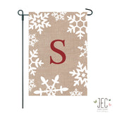 Snowflakes Monogram Burlap 2-Sided Garden Flag 12.5x18"