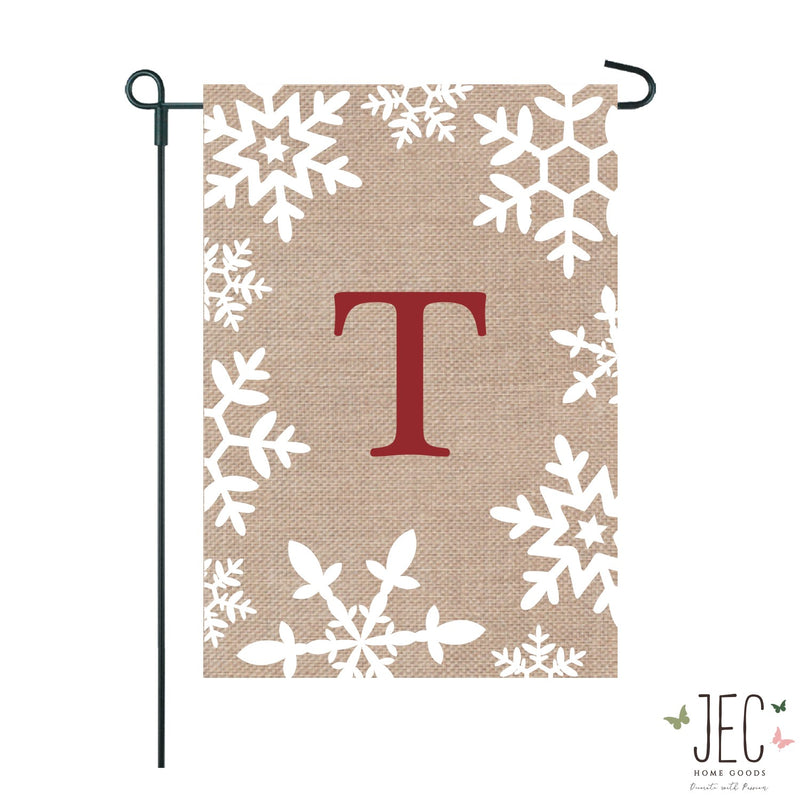 Snowflakes Monogram Burlap 2-Sided Garden Flag 12.5x18"