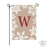 Snowflakes Monogram Burlap 2-Sided Garden Flag 12.5x18"