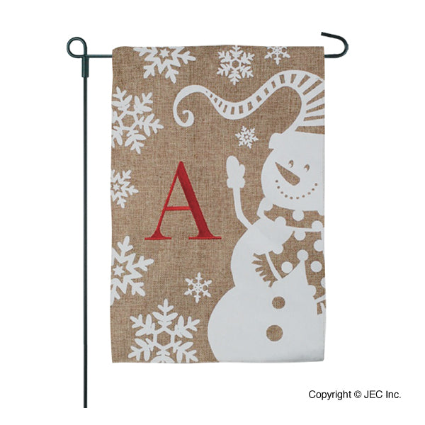 Snowman Monogram Burlap 2-Sided Garden Flag 12.5x18"