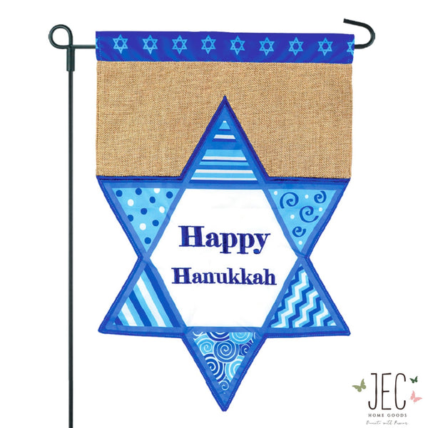 Happy Hanukkah Burlap 2-Sided Garden Flag 12.5x18"