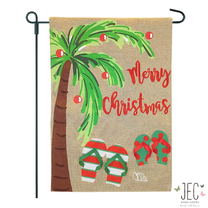 Christmas Flip Flop Burlap 2-Sided Garden Flag 12.5x18"